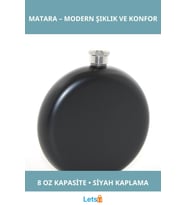Paslanmaz Çelik Yuvarlak 8 Oz Matara Siyah Renk