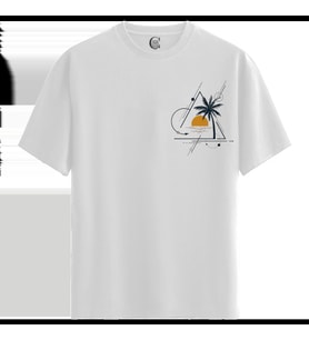 GeoSunset - %100 Pamuklu Erkek Beyaz Tişört - Premium Quality (Siyah - Beyaz)