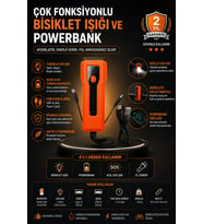600 Lümen Bisiklet Ön Işık Powerbank Özellikli COB Çakar