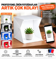 TriLine 20x20 cm LED Işıklı Mini Ürün Fotoğraf Çekim Çadırı 4 Renk Fonlu Taşınabilir Stüdyo
