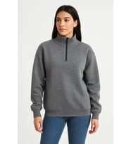 Üç İplik Dık Yaka Yarım Fermuarlı SweatShirt - Antrasit