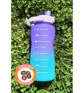 Motivasyonel Su Matarası Su Şişesi Suluk 2 Litre Tritan Spor Salonu Su Şişesi Bpa Içermez Suluk (Mor)