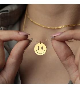 Kişiye Özel Gülücük Yüz Kolye 925K Gümüş (Gold)