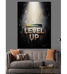 "Level Up" Oyun Temalı Işıklı Yazı Dekoratif Kanvas - Mdf Ahşap Tablo