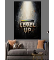 "Level Up" Oyun Temalı Işıklı Yazı Dekoratif Kanvas - Mdf Ahşap Tablo