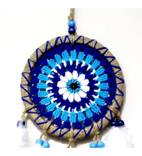 Nazar Boncuğu Desenli Dream Catcher El Yapımı Kuş Tüylü Rüya Kapanı Duvar Süsü