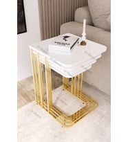 Orkide Tekerlekli 4 Lü Zigon Sehpa Gold- Parlak Beyaz Mdf