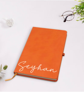 BK Gift Kişiye Özel El Yazılı Turuncu Termo Deri Defter Model 1