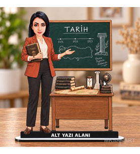 Kişiye Özel Kaıdn Tarih Öğretmeni Karikatürlü 18 cm MDF Masaüstü Biblo - Öğretmen Hediyesi Öğretmene Özel Hediye