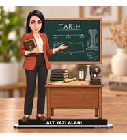 Kişiye Özel Kaıdn Tarih Öğretmeni Karikatürlü 18 cm MDF Masaüstü Biblo - Öğretmen Hediyesi Öğretmene Özel Hediye