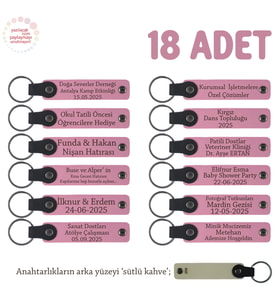 Pembe & S Kahve, Babyshower İçin Kişiye Özel Tasarım, 18'li Set Anne ve Bebek İsimli Deri Anahtarlık