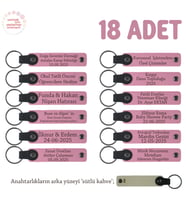 Pembe & S Kahve, Babyshower İçin Kişiye Özel Tasarım, 18'li Set Anne ve Bebek İsimli Deri Anahtarlık