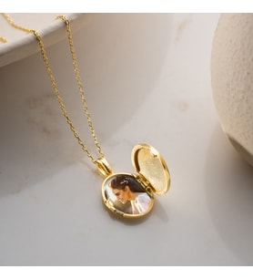 Vaoov 925 Ayar Gümüş Fotoğraflık Oval Kapaklı Açılır Kapanır Kolye (Gold)