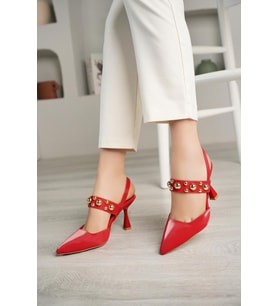 Nesil Shoes Fls 660 Kırmızı Saten 9cm Topuklu Kadın Sandalet