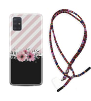Samsung a71 A72 A73 A7 A9 2018 C7 C9 Kılıf Boyun Asklı Rasta Silikon Strip Pink Flowers 1396
