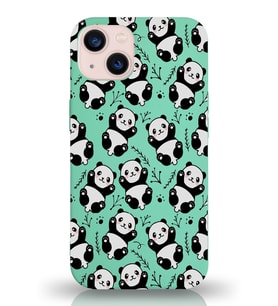 Apple iPhone 13 Mini Uyumlu Lansman Kılıf Panda Tasarımlı İçi Kadife Kapak-Su Yeşili (Şeffaf)