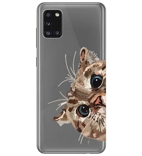 Samsung Galaxy A31 Uyumlu Tatlı Kedi Desenli Şeffaf Telefon Kılıfı