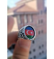 Gümüş Kaplama Azerbaycan Bayrak Erkek Yüzük
