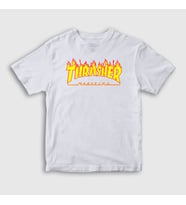 Presmono Unisex Çocuk Beyaz Logo Thrasher T-Shirt 277768tt (Beyaz)