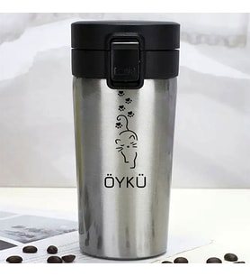 Kişiye Özel Paslanmaz Çelik 380 ml Vakumlu Kedi Baskılı Termos - Isı Yalıtımlı, Sızdırmaz Kapak (Metal)