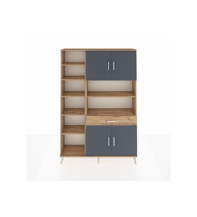 Arges Dolap 10 Raflı Tek Çekmeceli 4 Kapaklı 132x30x195 Çam-Antrasit/Çam