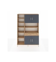 Arges Dolap 10 Raflı Tek Çekmeceli 4 Kapaklı 132x30x195 Çam-Antrasit/Çam