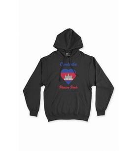 Phnom Penh Kamboçya Bayraklı Kalpli Siyah Sweatshirt Hoodie