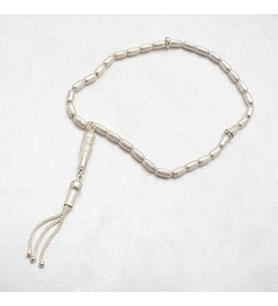 Çizgili Oval Gümüş Tesbih 4mm
