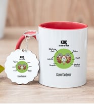 Kişiye Özel Koç Burcuna Hediye Kırmızı Kupa Bardak ve Anahtarlık