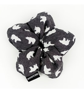 WoodyCord El Yapımı Gri Kutup Ayısı Desenli Pofuduk Scrunchie Toka