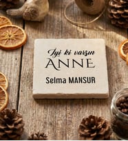 Kişiye Özel Anneye Hediye Bardak Altlığı Anneler Günü Hediyesi (Krem)