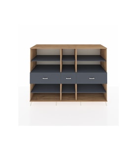 Kronos Dolap 9 Raflı 3 Çekmeceli  220x59x163 Çam-Antrasit