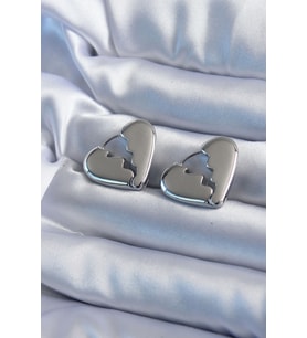 Gümüş Renk Kırık Kalp Model Pirinç Kadın Küpe - TJ-BKP8083