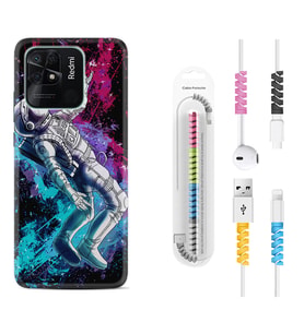 Xiaomi Poco X3 Pro M4 Pro X4 Pro C40 10C Kılıf Kablo Koruma Spiral Silikon Astronot Signs 1753