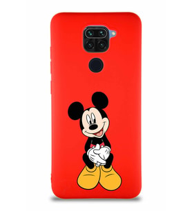 Xiaomi Redmi Note 9 Soft Premier Kapak Mickey Mouse-A Tasarımlı Silikon Kılıf - Kırmızı (Şeffaf)