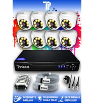 PICAM 8 Kameralı Dome 8 İç Kamera Set HDD'siz Full HD Renkli Gece Görüşlü Güvenlik Kamerası Sistemi