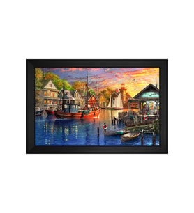 Manzara Temalı Kanvas Tablo 80 x 110 cm Siyah Çerçeve