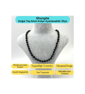 SERTİFİKALI Shungite Doğal Taş 6mm Makrome Kolye 45cm- 55cm Ayarlanabilir Ölçü