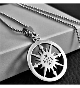 voyageaccessory Paslanmaz Çelik Gemici Kuzey Yıldızı Pusula Kolye / 70 cm Zincirli