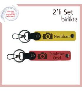 Kadrajdan Kalbe Gelen Anılar, Kamera Temalı, İsme Özel Yazılı Anahtarlık Seti, Sarı-Nar Çiçeği