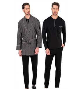 Penye Uzun Kol Pijama Takım ve Ropdöşambır Çeyizlik Damat Seti