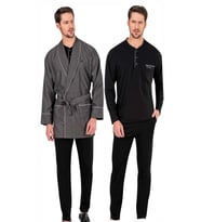 Penye Uzun Kol Pijama Takım ve Ropdöşambır Çeyizlik Damat Seti