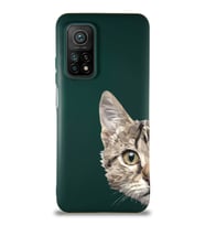 Xiaomi Mi 10T Soft Premier Kapak Catface Tasarımlı Silikon Kılıf - Yeşil (Şeffaf)