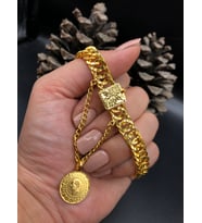 22 ayar altınkaplama kadın gold ceyrekli kilitli künye kelepçe modeli adet fiyatıdır