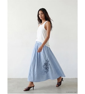 LCW Modest Mavi Beli Lastikli Çiçekli Kloş Etek