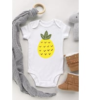 Unisex Bebek Beyaz Ananas Kısa Kollu Çıtçıtlı Body