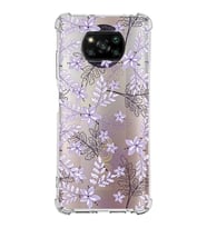 Xiaomi Poco X3 Köşe Korumalı Antişok Kapak Floral Lila Tasarımlı Şeffaf Silikon Kılıf