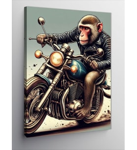 Kanvas Tablo Şempanze Motorcu
