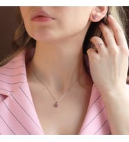 Renkli Swarovski Taşlı Oval Minimal Gümüş Set