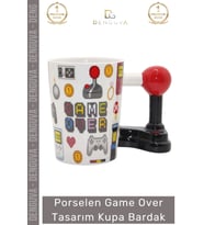 #Bardak Kaliteli Porselen Mat Siyah Modern Hediye Estetik Tasarım Game Over Kupa Bardak 11*14 Cm